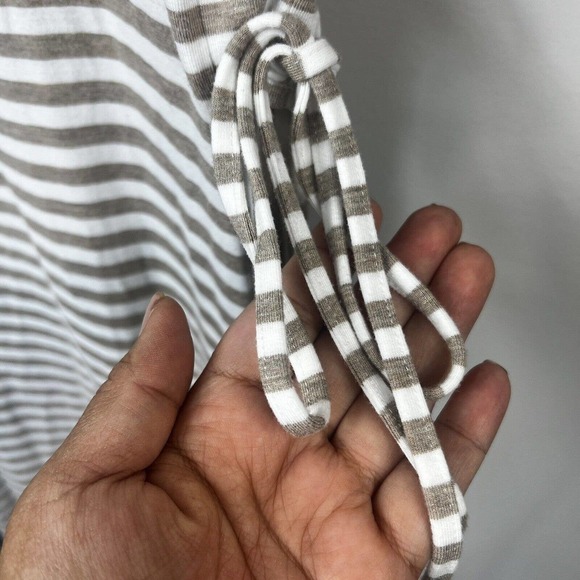 Chico's Tan White Striped Tank Midi Dress Sz 1 M 8 Sleeveless Side ties - Picture 7 of 12